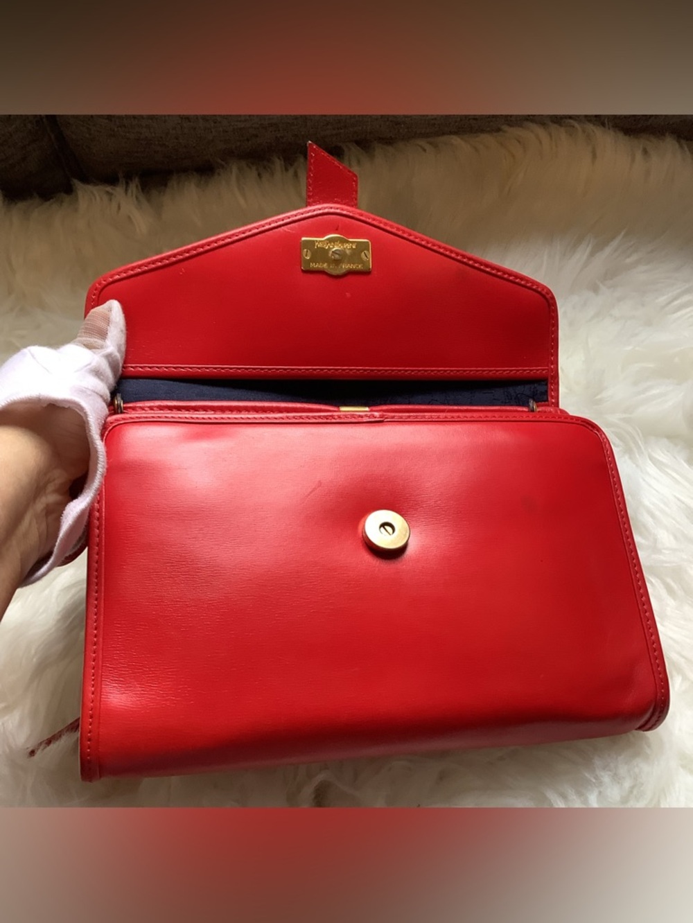 Yves Saint Laurent Vintage Red Leather Crossbody with Gold YSL Accent - Picture 3 of 11